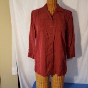 Ladies JM COLLECTION Button Up 3/4 sleeve Camp Shirt in Brick Red - 8